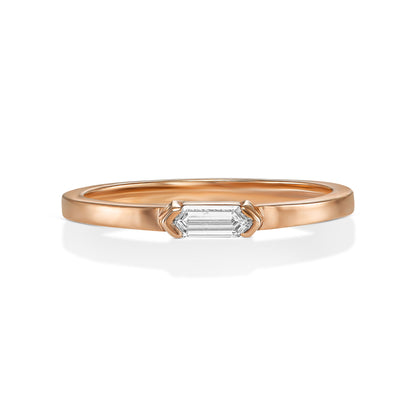 18k Rose Gold Ring With 0.10 Carat Elongated Hexagon Shape Natural Diamond