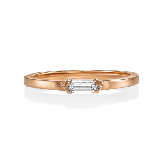 18k Rose Gold Ring With 0.10 Carat Elongated Hexagon Shape Natural Diamond