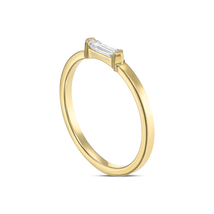 18k Yellow Gold Ring With 0.08 Carat Elongated Hexagon Shape Natural Diamond