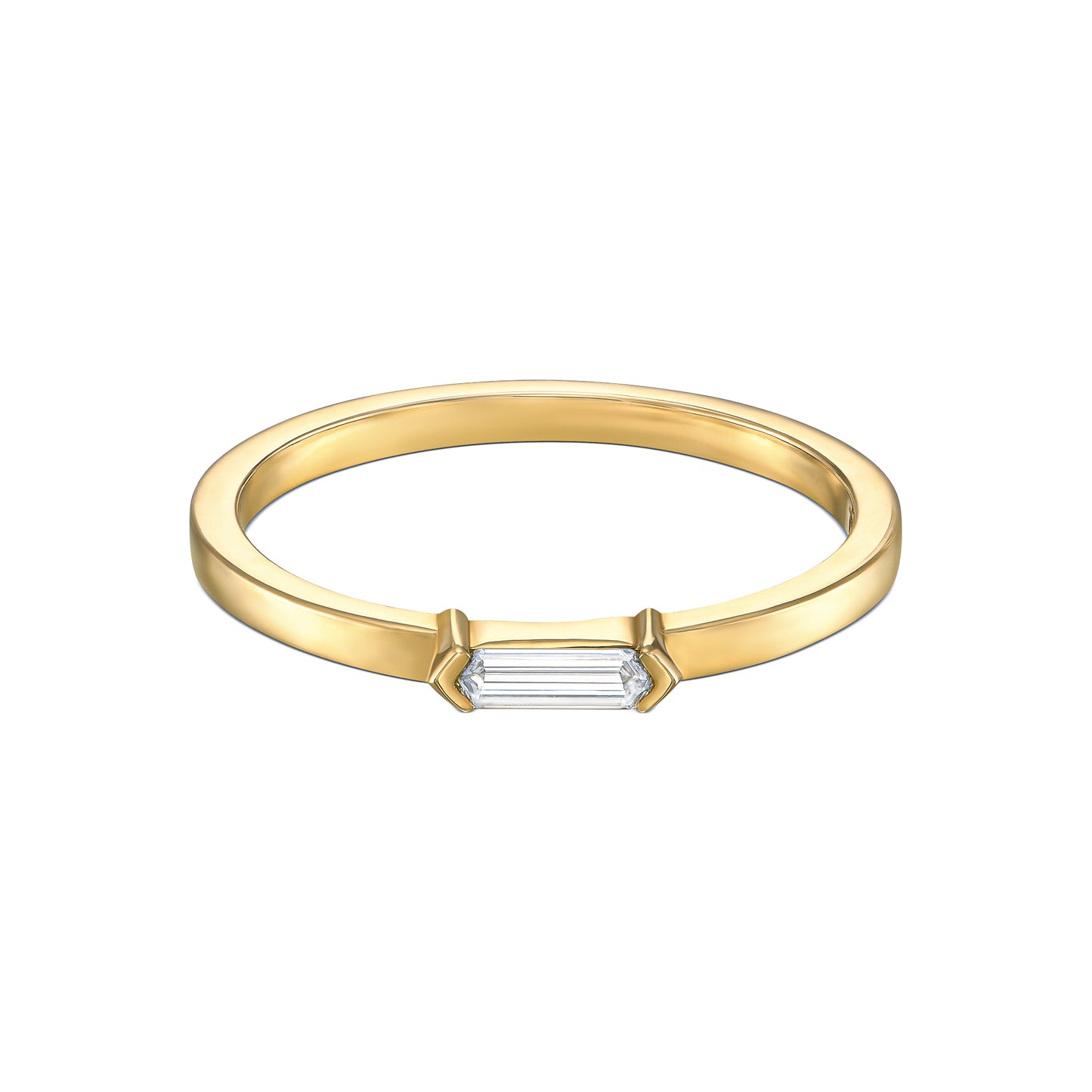 18k Yellow Gold Ring With 0.08 Carat Elongated Hexagon Shape Natural Diamond