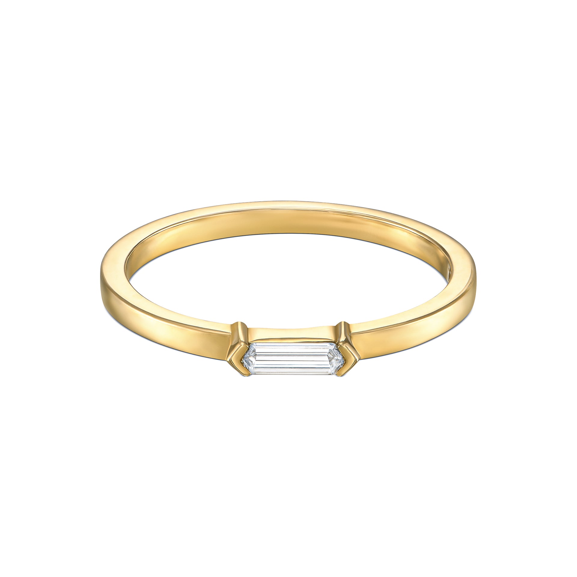 18k Yellow Gold Ring With 0.08 Carat Elongated Hexagon Shape Natural Diamond