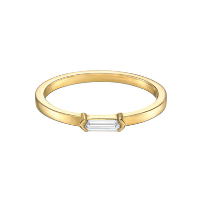 18k Yellow Gold Ring With 0.08 Carat Elongated Hexagon Shape Natural Diamond