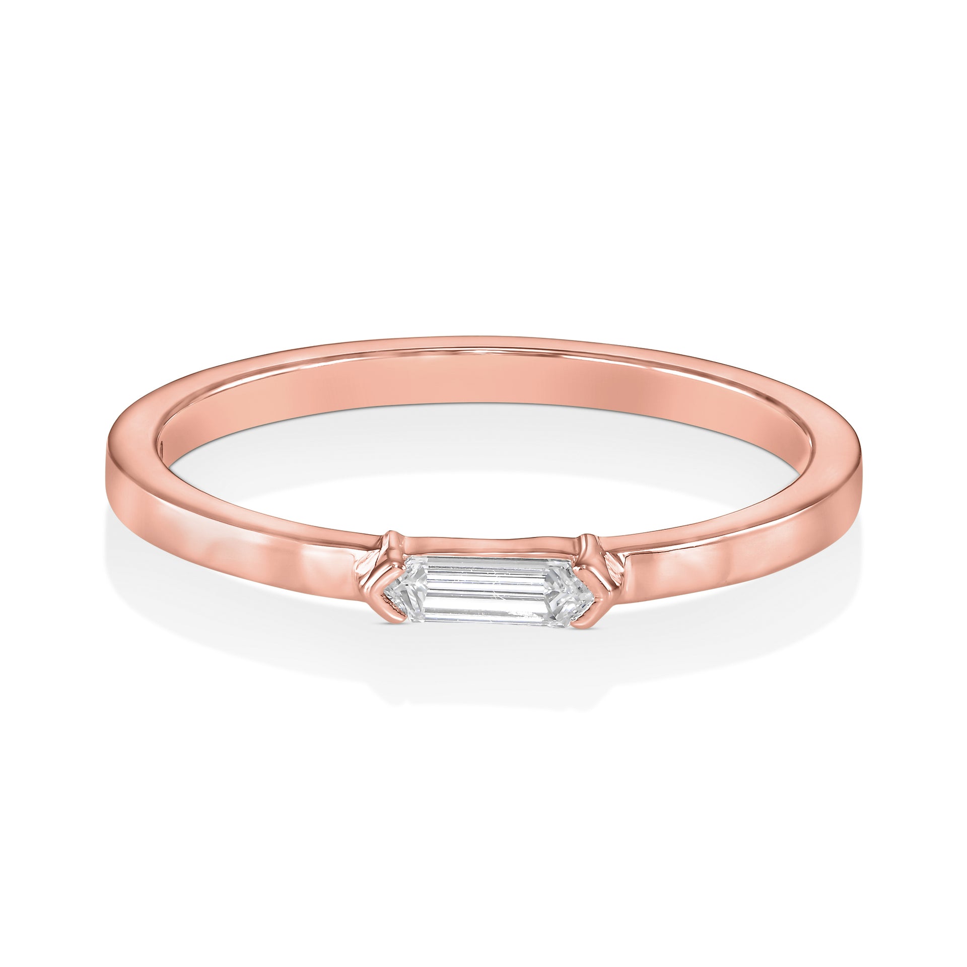 18k Rose Gold Ring With 0.16 Carat Elongated Hexagon Shape Natural Diamond