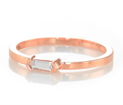 18k Rose Gold Ring With 0.14 Carat Elongated Hexagon Shape Natural Diamond