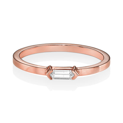 18k Rose Gold Ring With 0.14 Carat Elongated Hexagon Shape Natural Diamond