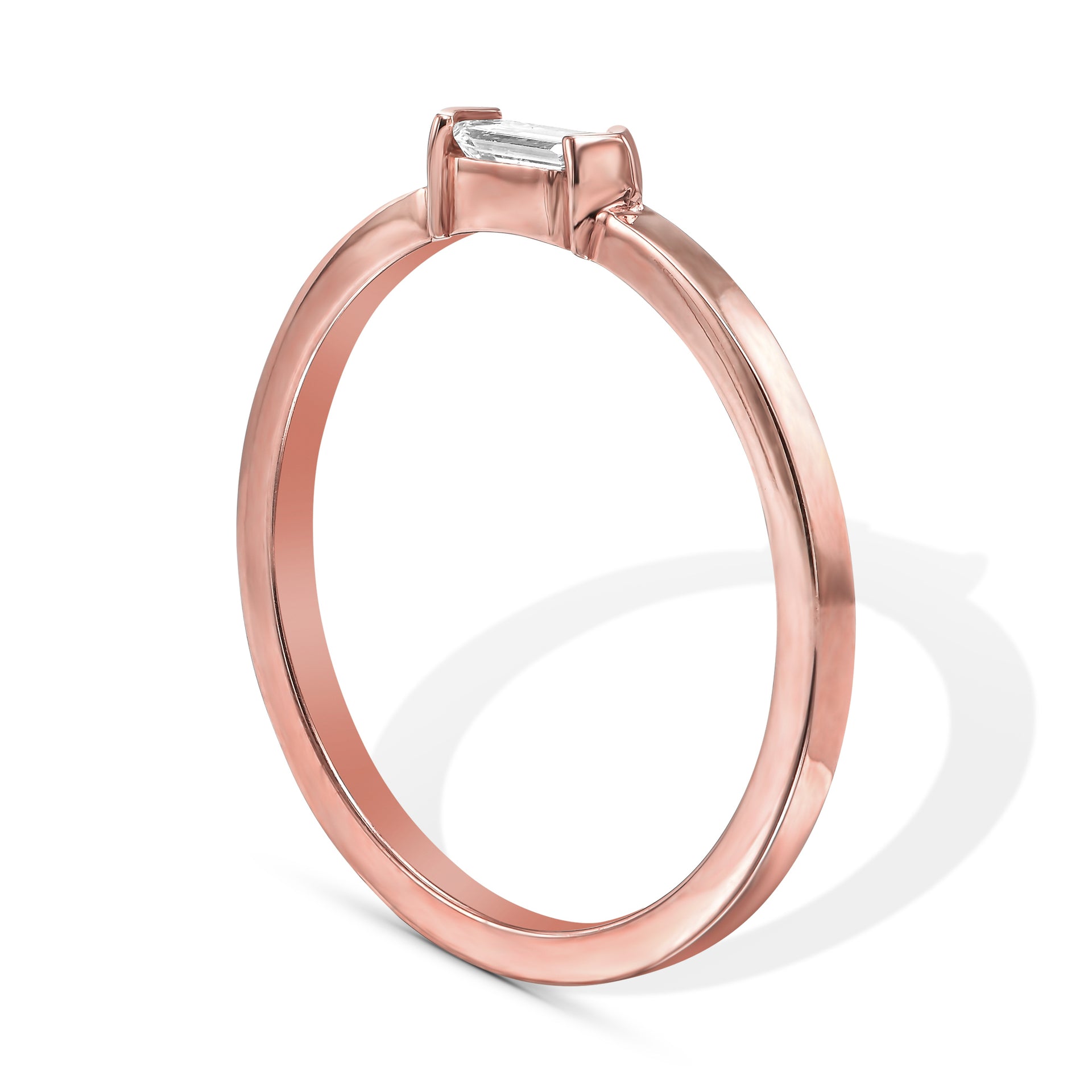 18k Rose Gold Ring With 0.14 Carat Elongated Hexagon Shape Natural Diamond