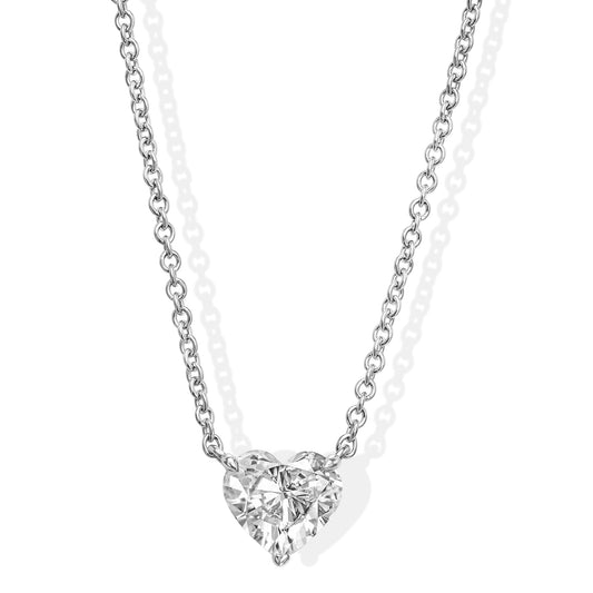 18k White Gold Solitaire Pendant With 0.83 Carat Heart Shape Natural Diamond