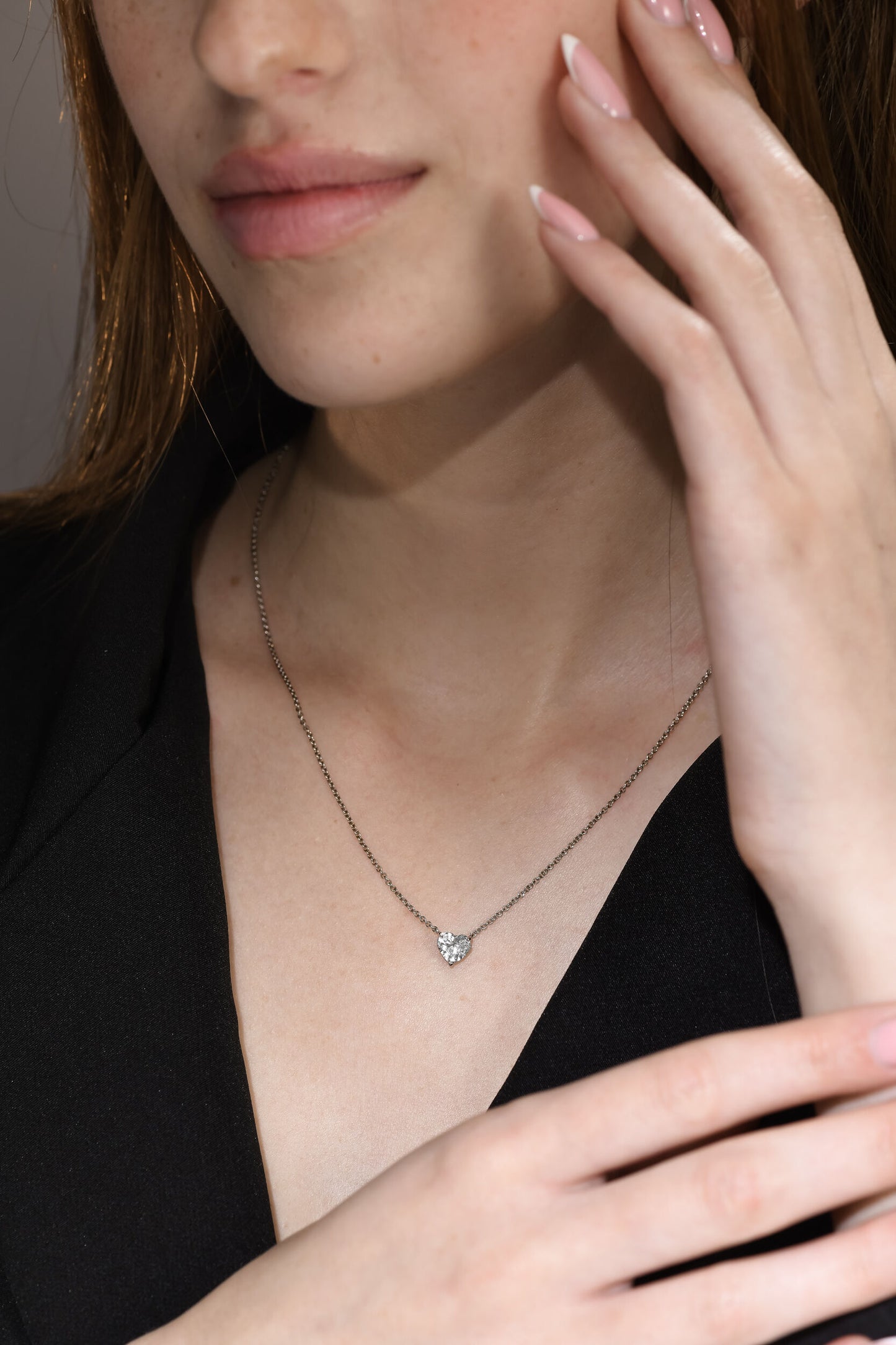 18k White Gold Solitaire Pendant With 0.83 Carat Heart Shape Natural Diamond