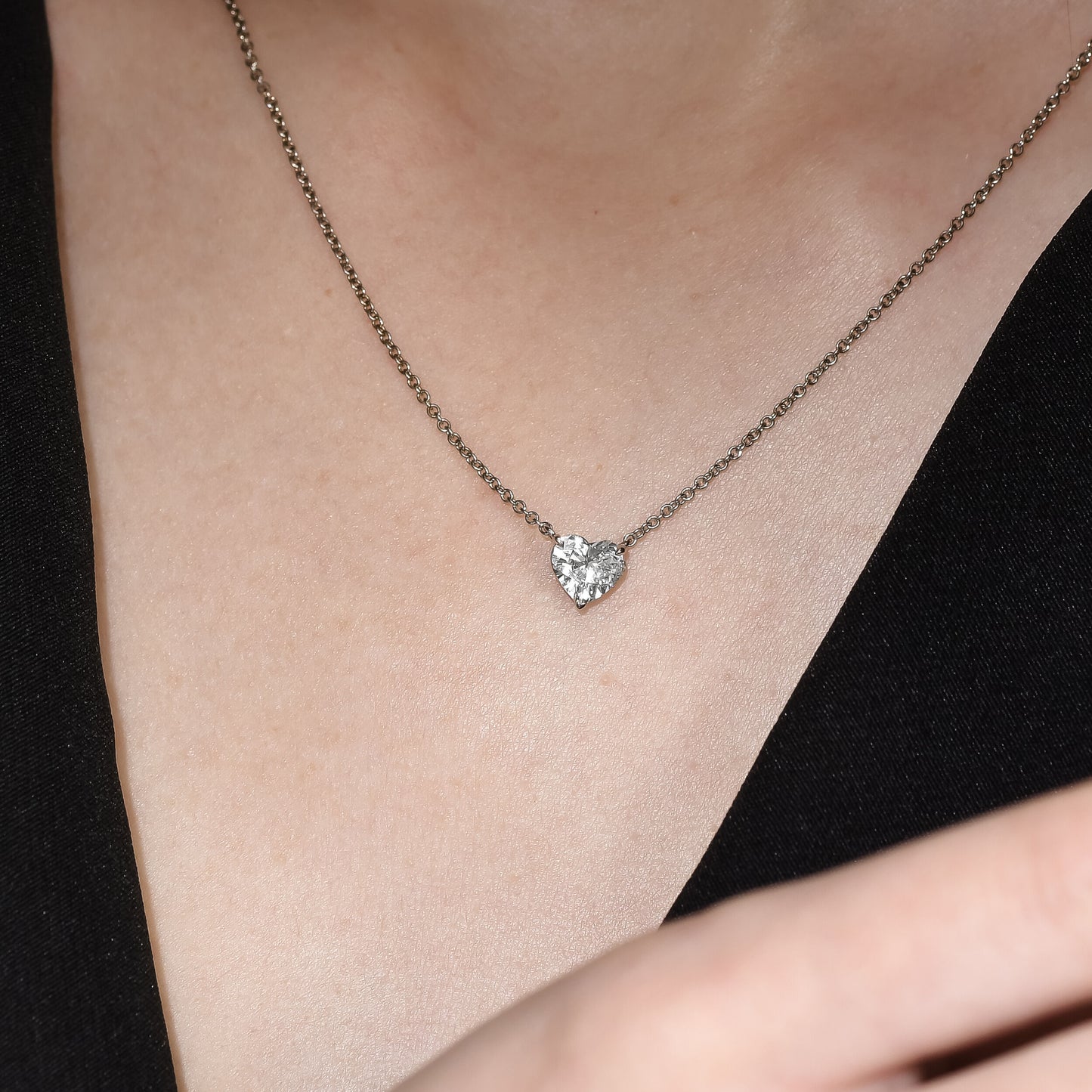 18k White Gold Solitaire Pendant With 0.83 Carat Heart Shape Natural Diamond