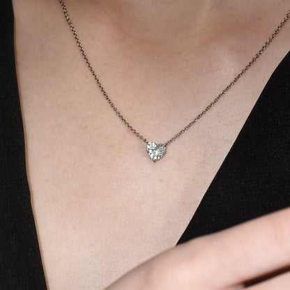 18k White Gold Solitaire Pendant With 0.83 Carat Heart Shape Natural Diamond