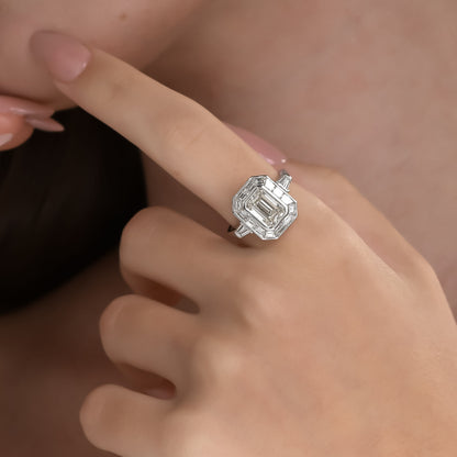 3.37 tcw Emerald Cut Natural Diamond in 18k White Gold Statement Ring