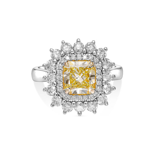18k White Gold Ring With 3.05 TCW - Natural Fancy Colored Diamond Main Stone