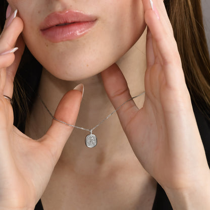 18k White Gold Halo Pendant Necklace With 1.01 tcw Cushion Cut Natural Diamond