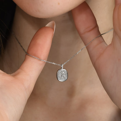 18k White Gold Halo Pendant Necklace With 1.01 tcw Cushion Cut Natural Diamond