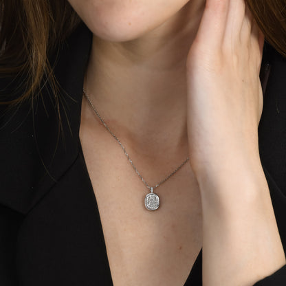 18k White Gold Halo Pendant Necklace With 1.01 tcw Cushion Cut Natural Diamond