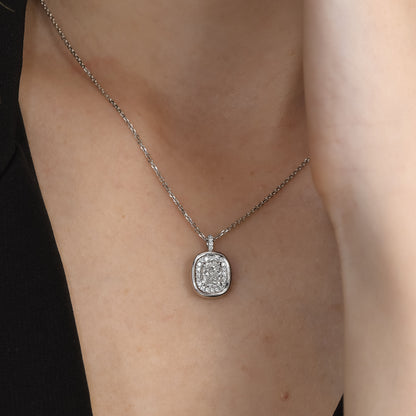 18k White Gold Halo Pendant Necklace With 1.01 tcw Cushion Cut Natural Diamond