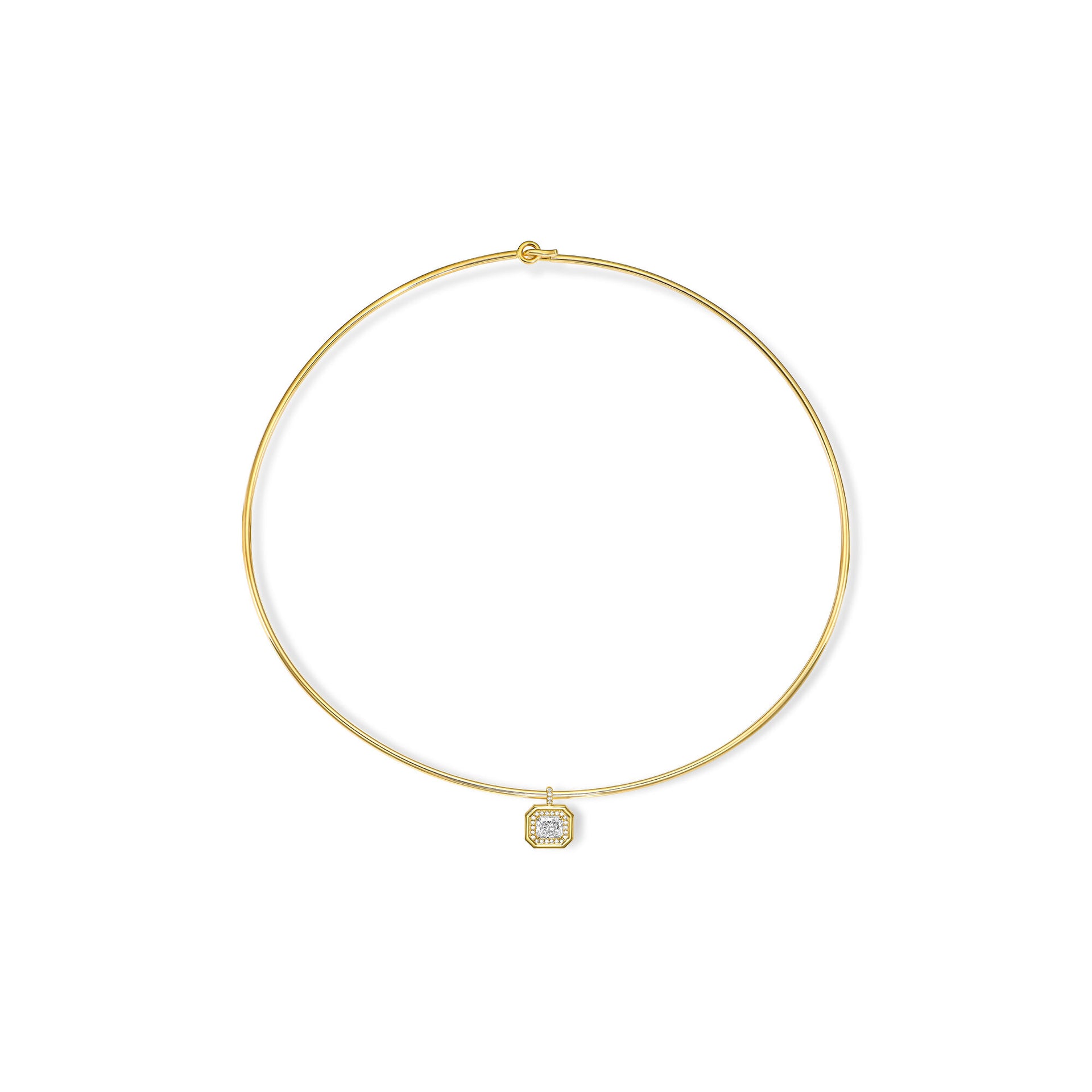 18k Yellow Gold Pendant Choker Necklace With 1.09ct Radiant Cut Natural Diamond