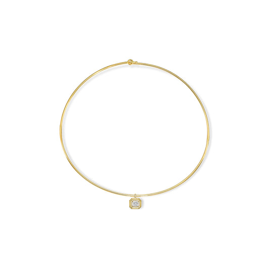 18k Yellow Gold Pendant Choker Necklace With 1.09ct Radiant Cut Natural Diamond