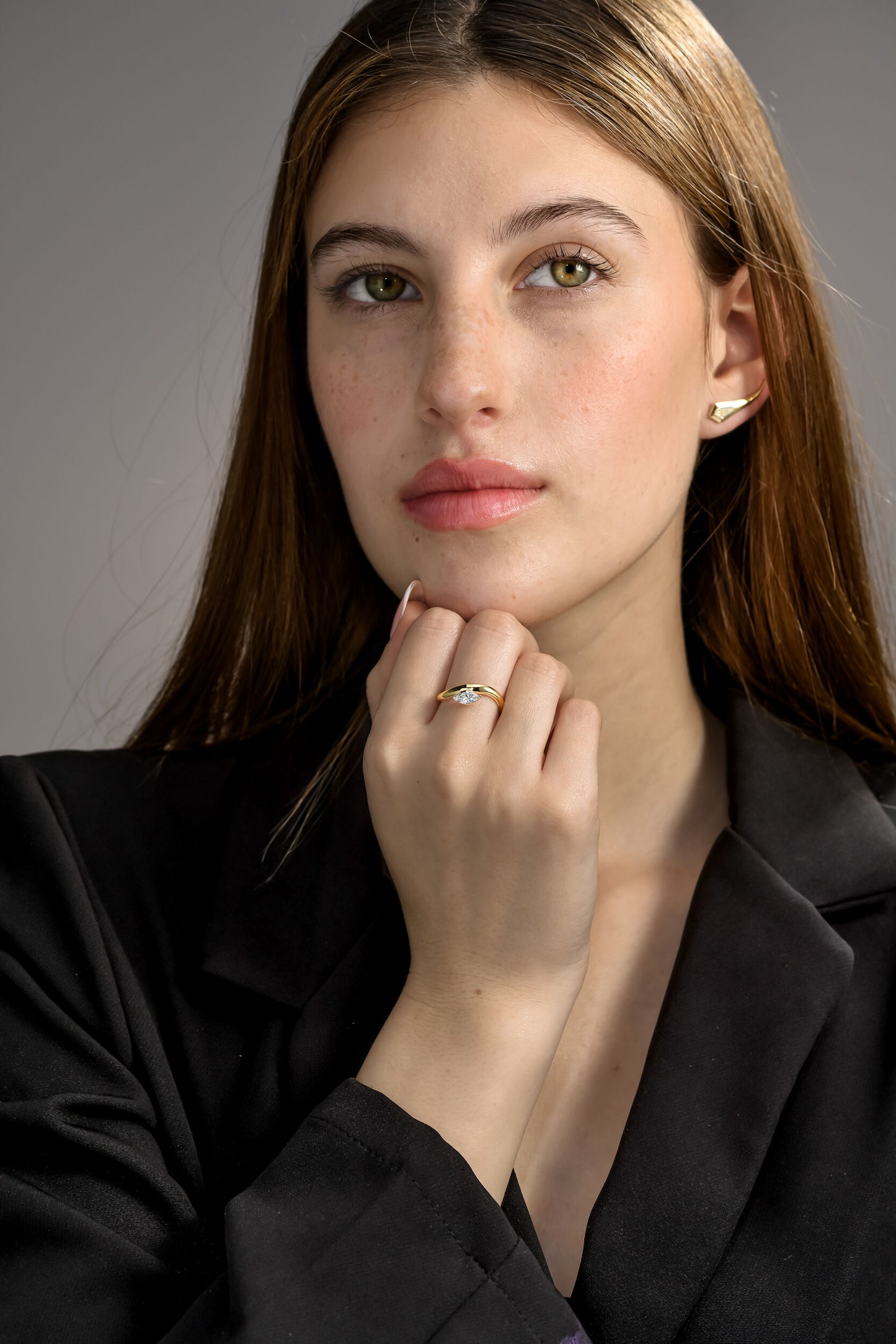 18k Yellow Gold Statement Ring With 0.36ct Marquise Natural Diamond