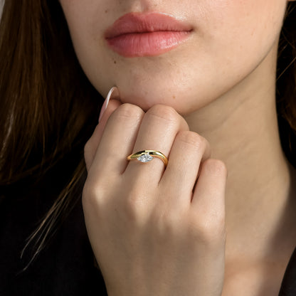18k Yellow Gold Statement Ring With 0.36ct Marquise Natural Diamond
