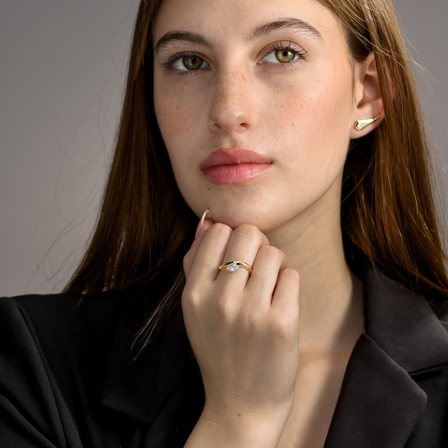 18k Yellow Gold Statement Ring With 0.36ct Marquise Natural Diamond
