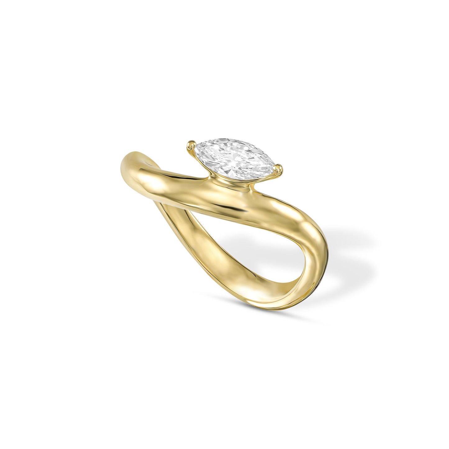 18k Yellow Gold Statement Ring With 0.36ct Marquise Natural Diamond