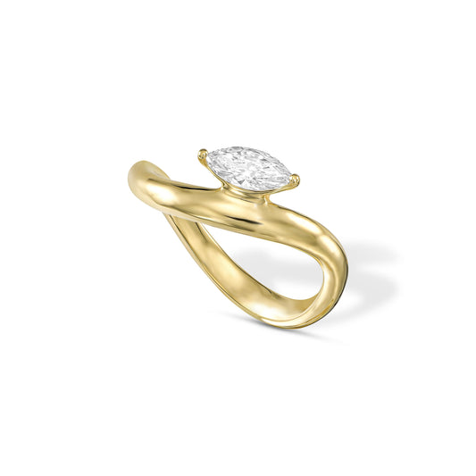 18k Yellow Gold Statement Ring With 0.36ct Marquise Natural Diamond