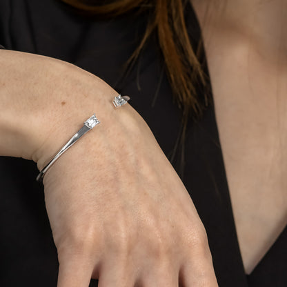 1.14tcw Pair of Trapezes Natural Diamond in 18k White Gold Bangle