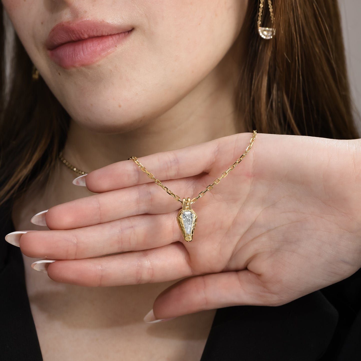 18k Yellow Gold "The Snake" Pendant Necklace With 0.96ct Kite Shape Natural Diamond