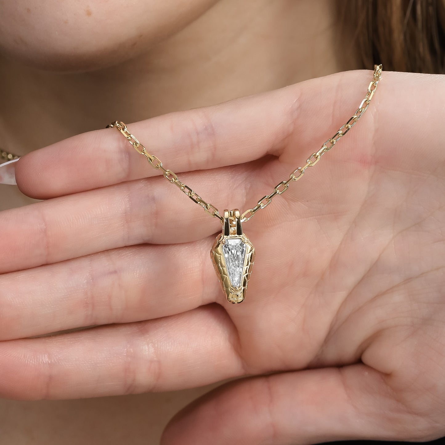 18k Yellow Gold "The Snake" Pendant Necklace With 0.96ct Kite Shape Natural Diamond
