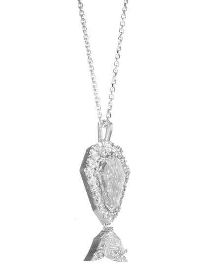 18k White Gold "The Whale" Pendant Necklace With 1.28 ct Shield Shape Natural Diamond