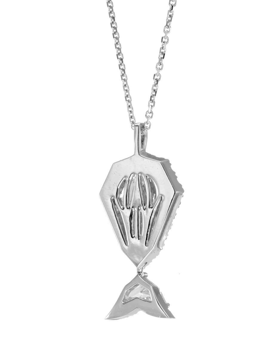 18k White Gold "The Whale" Pendant Necklace With 1.28 ct Shield Shape Natural Diamond