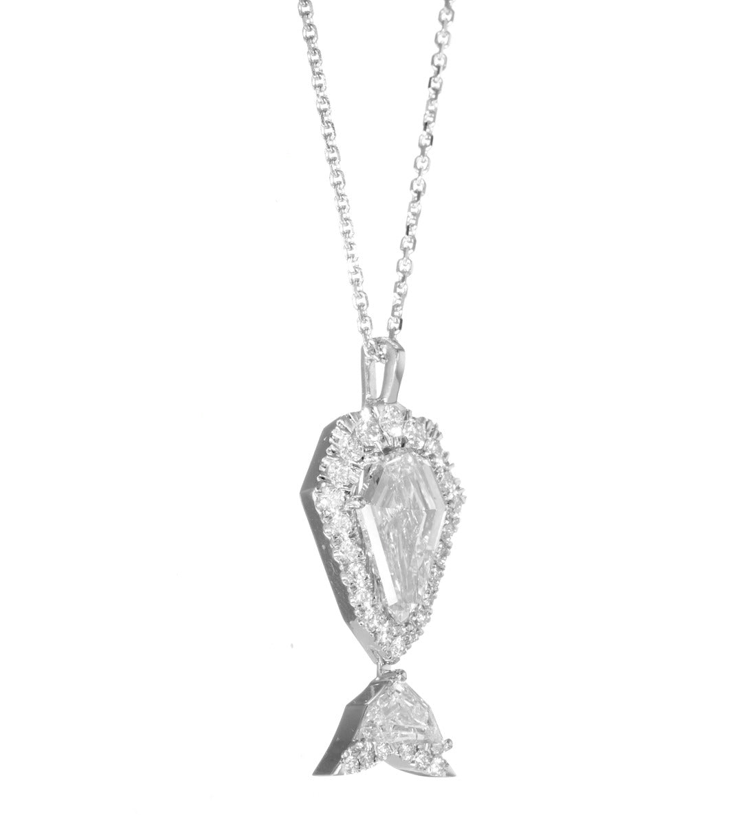 18k White Gold "The Whale" Pendant Necklace With 1.28 ct Shield Shape Natural Diamond