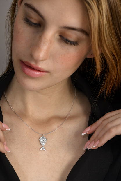 18k White Gold "The Whale" Pendant Necklace With 1.28 ct Shield Shape Natural Diamond