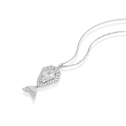 18k White Gold The Whale Pendant Necklace With 1.28 ct Shield Shape Natural Diamond