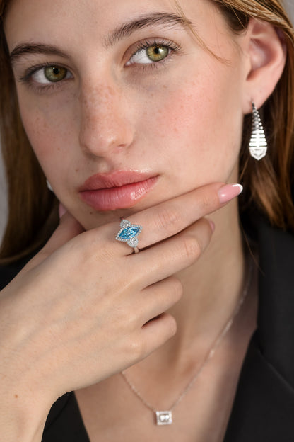 18K White Gold Statement Ring With 1.34 Carat Fancy Coloured Diamond