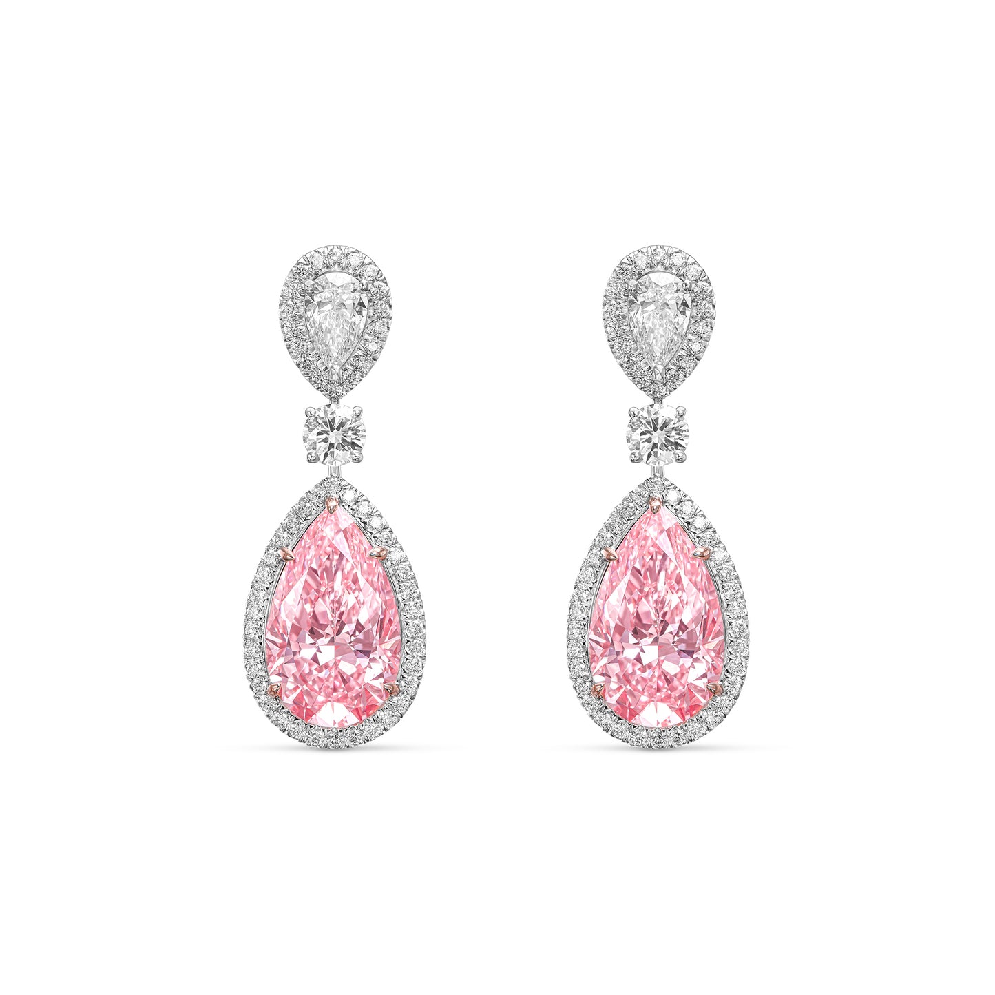 20.20ct Fancy Vivid Pink Pearshape Earrings (Treated Color)Natural Diamonds