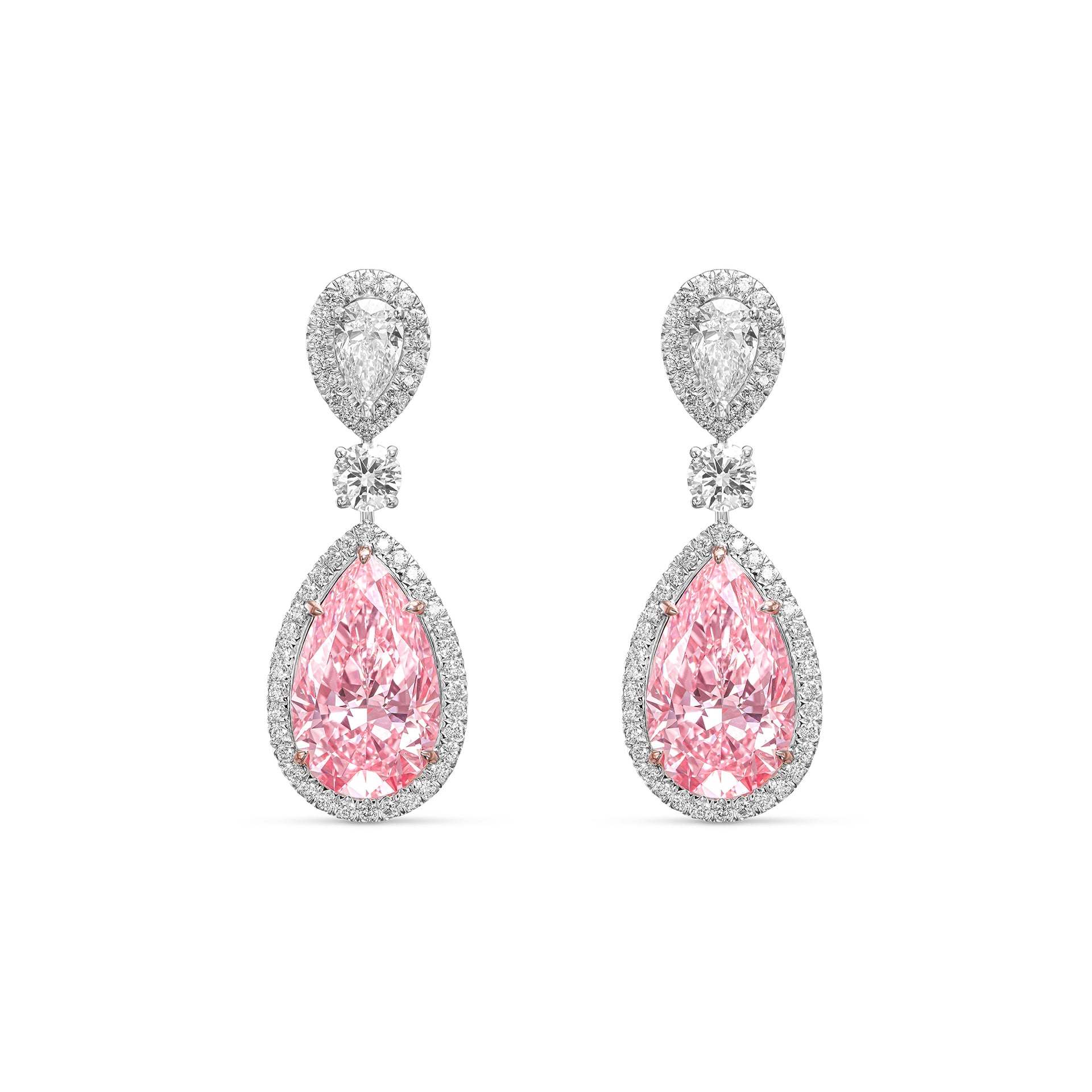 20.20ct Fancy Vivid Pink Pearshape Earrings (Treated Color)Natural Diamonds
