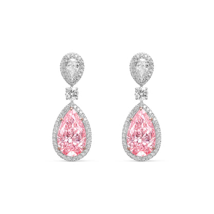 20.20ct Fancy Vivid Pink Pearshape Earrings (Treated Color)Natural Diamonds