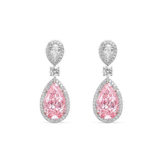 20.20ct Fancy Vivid Pink Pearshape Earrings (Treated Color)Natural Diamonds