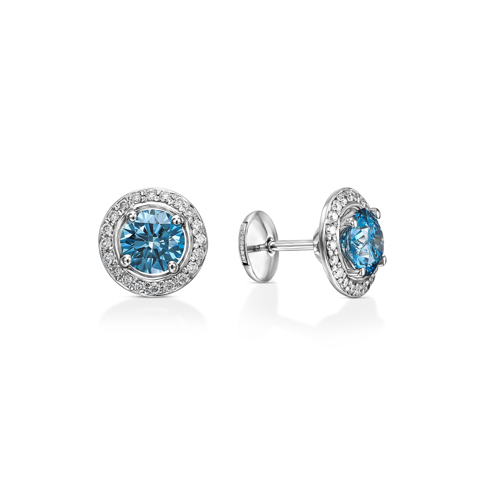 18K White Gold Stud Earrings With 2.11 Carat Fancy Coloured Diamond
