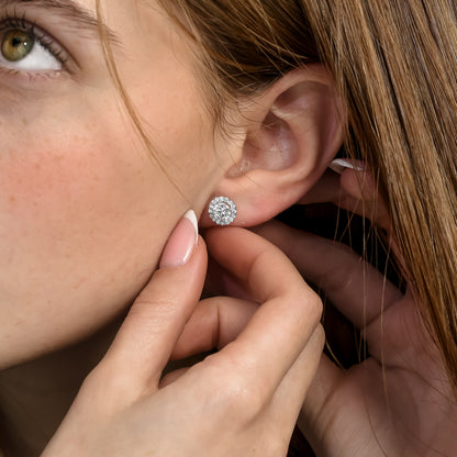 18k White Gold Stud Halo Earrings With Natural Round Diamonds 1.52tcw