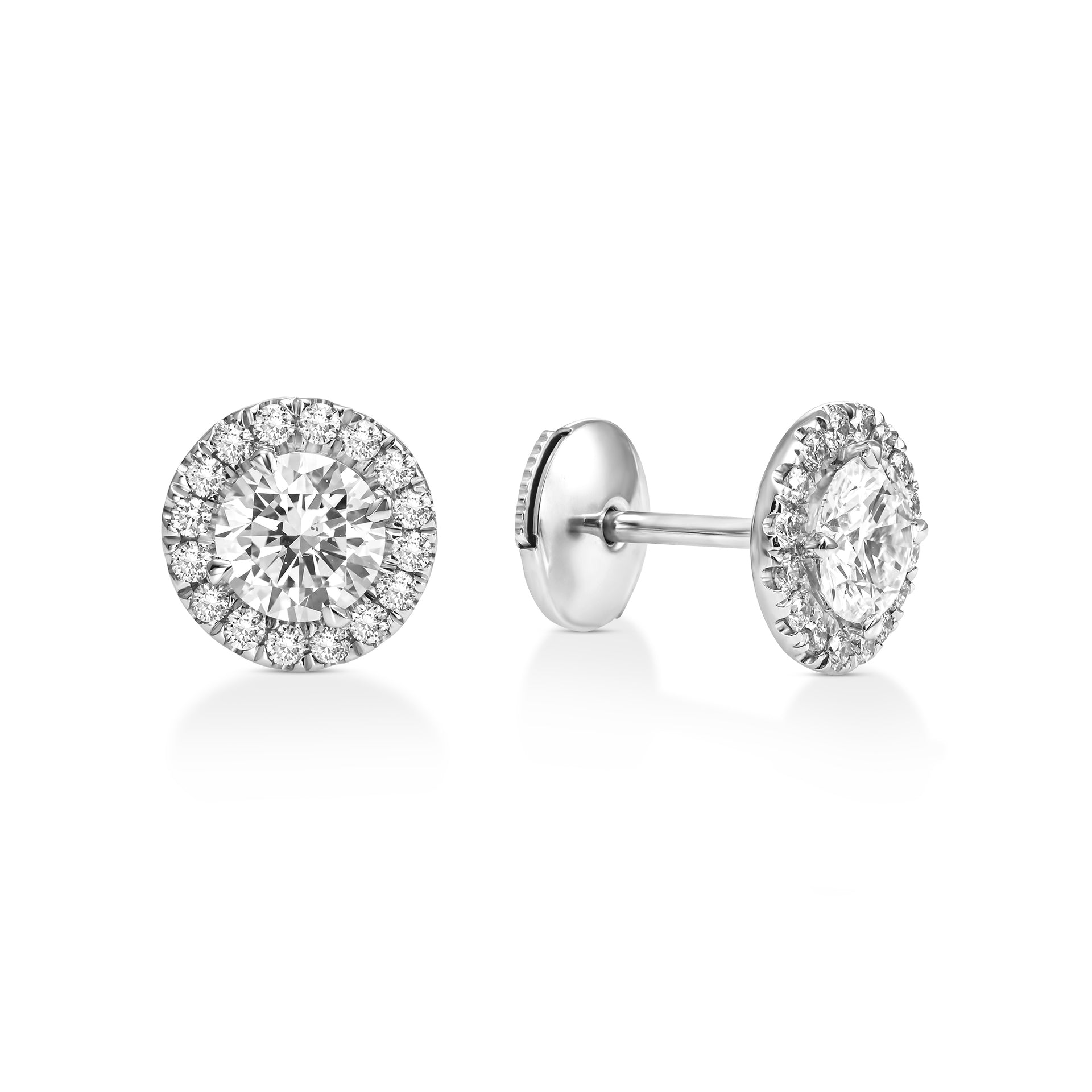 18k White Gold Stud Halo Earrings With Natural Round Diamonds 1.52tcw