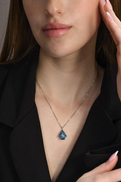 5.04ct Fancy Intense Blue (Treated Color) Christmas Tree Shape Natural Diamond in 18k White Gold Solitaire Pendant