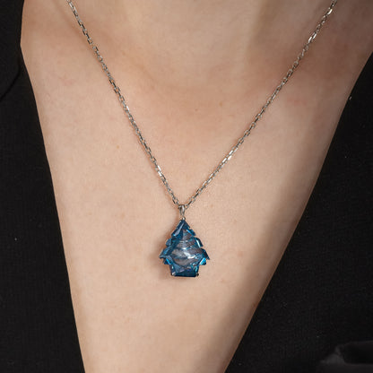 5.04ct Fancy Intense Blue (Treated Color) Christmas Tree Shape Natural Diamond in 18k White Gold Solitaire Pendant