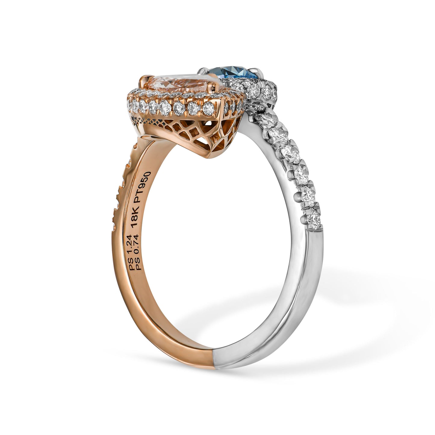 3.08tcw Toi & Moi Platinum and Rose Gold 18k Statement Ring