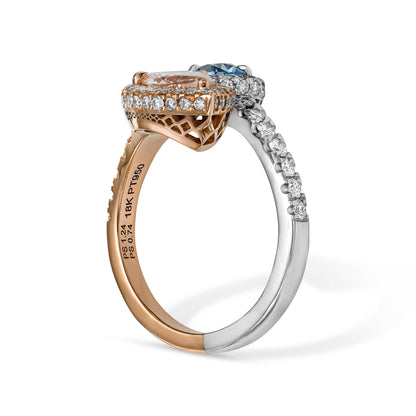 3.08tcw Toi & Moi Platinum and Rose Gold 18k Statement Ring