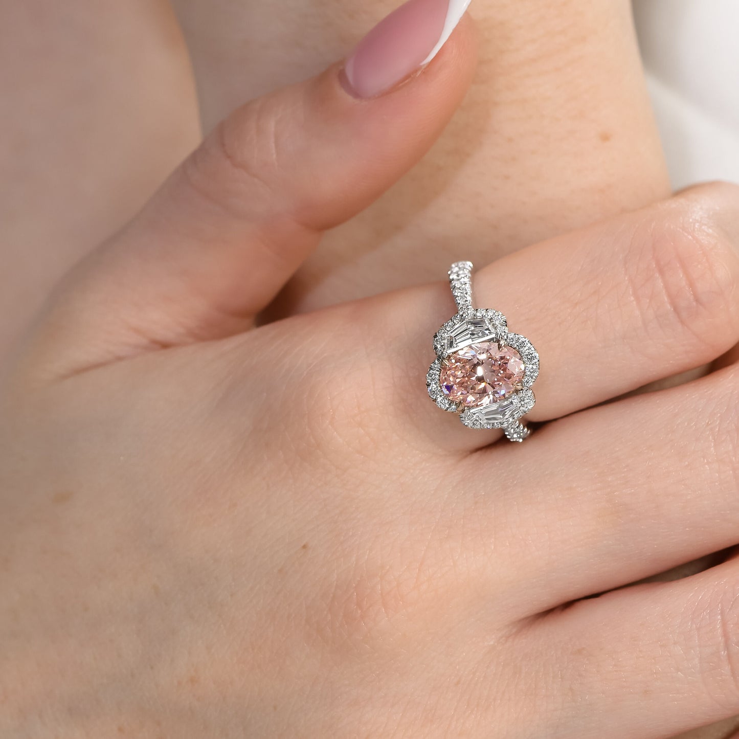 1.65ct Oval Fancy Pink (Treated Color) In 18k White Gold Statement Ring