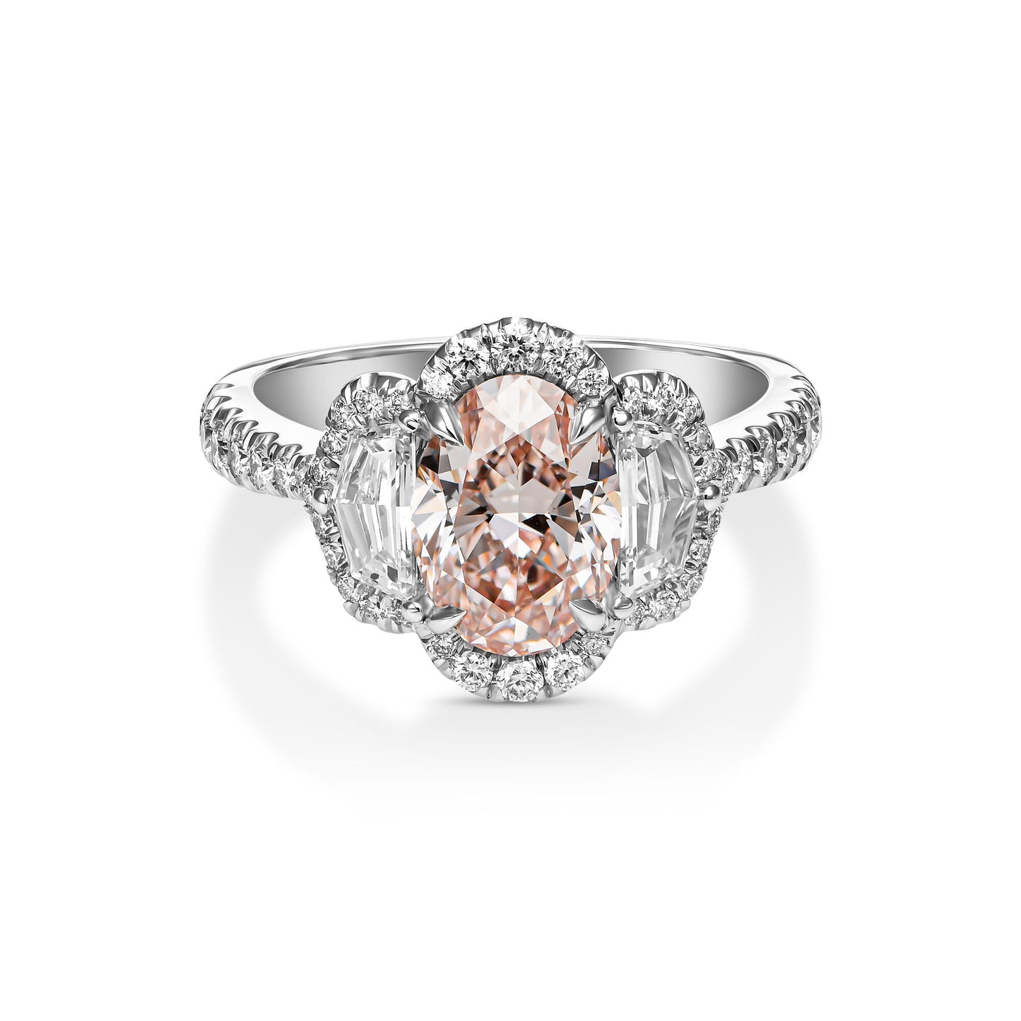 1.65ct Oval Fancy Pink (Treated Color) In 18k White Gold Statement Ring