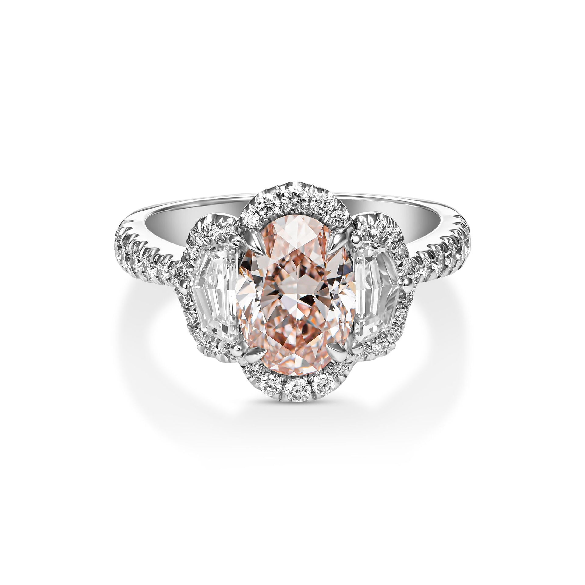 1.65ct Oval Fancy Pink (Treated Color) In 18k White Gold Statement Ring